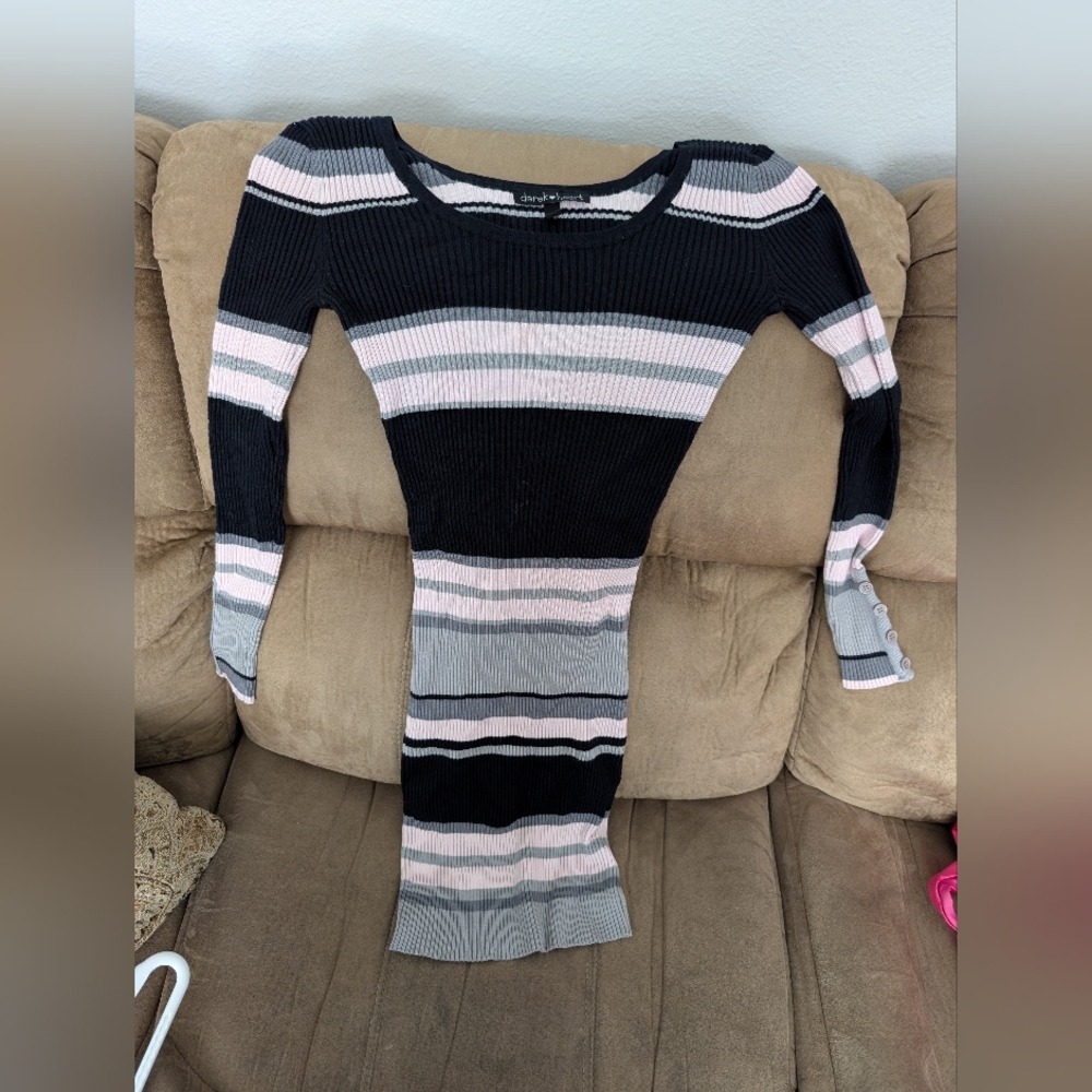 Derek Heart Black, Pink, and Gray Striped Sweater